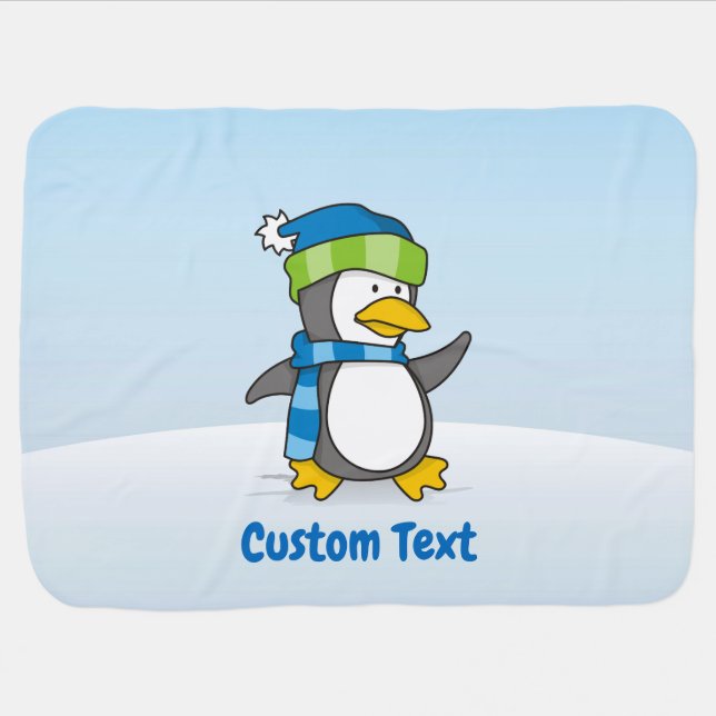 Little Penguin Walking on Snow Stroller Blanket (Horizontal)