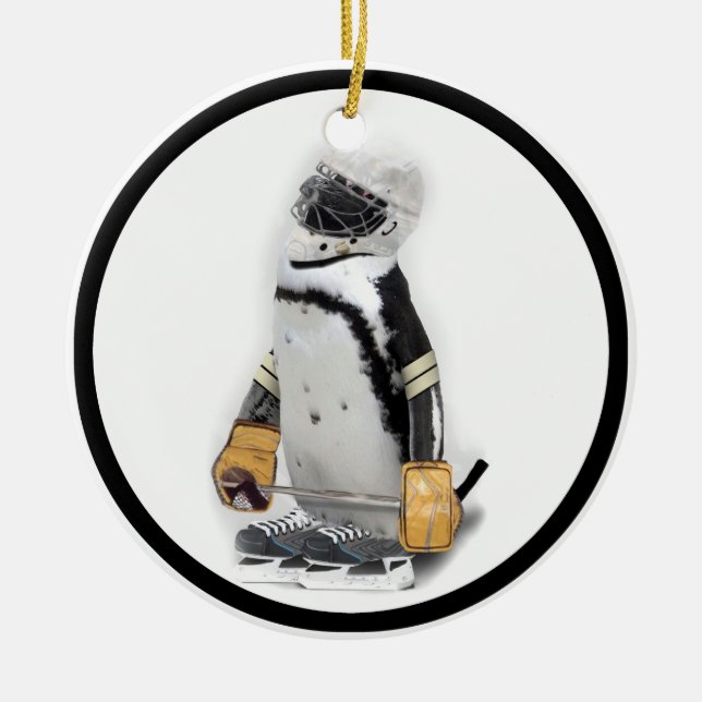 Little  Penguin Wearing Hockey Gear Ceramic Ornament (Front)