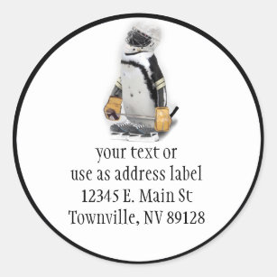 Little  Penguin Wearing Hockey Gear Classic Round Sticker