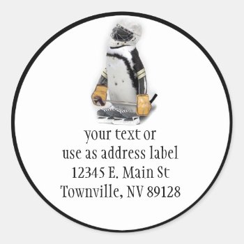 Little  Penguin Wearing Hockey Gear Classic Round Sticker by gravityx9 at Zazzle