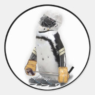 Little  Penguin Wearing Hockey Gear Classic Round Sticker