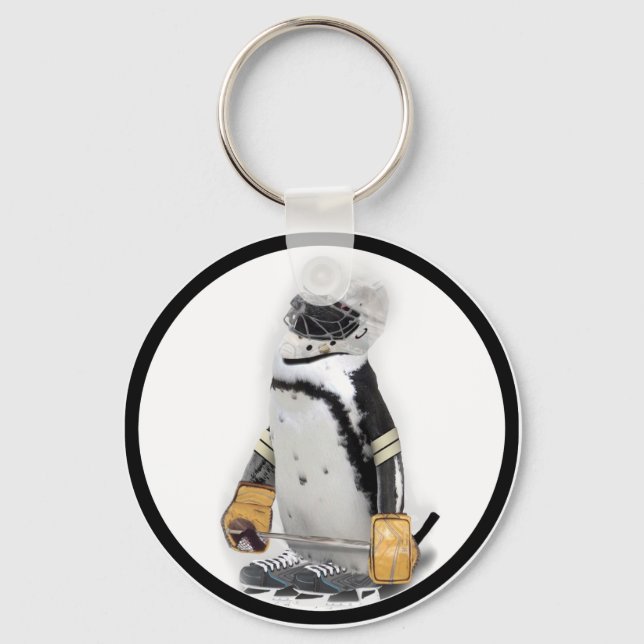 Little  Penguin Wearing Hockey Gear Keychain (Front)