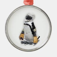 Little  Penguin Wearing Hockey Gear Metal Ornament