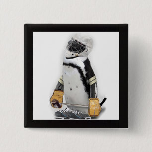 Little  Penguin Wearing Hockey Gear Pinback Button