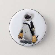 Little  Penguin Wearing Hockey Gear Pinback Button