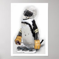 Little  Penguin Wearing Hockey Gear Poster