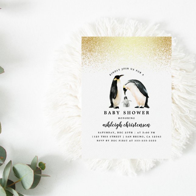 Little Penguin | Winter Gender Neutral Baby Shower Invitation Postcard
