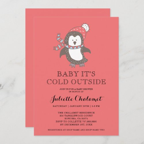 Little Penguin Winter Red Baby Shower  Invitation