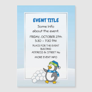 Little penguin with snow balls waving