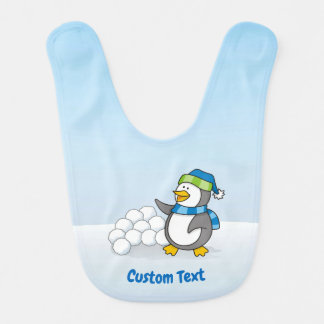 Little Penguin with Snow Balls Waving Baby Bib
