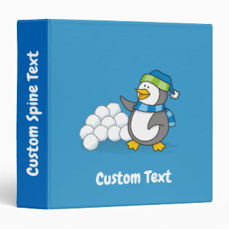 Little penguin with snow balls waving binder
