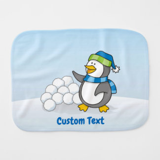Little Penguin with Snow Balls Waving Burp Cloth