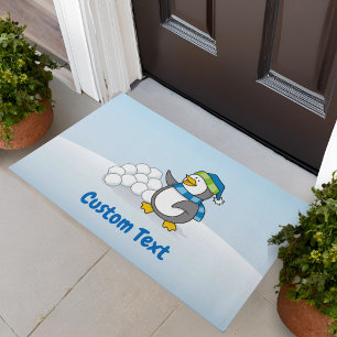 Little Penguin with Snow Balls Waving Doormat