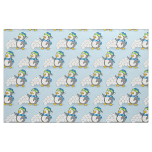 Little penguin with snow balls waving fabric