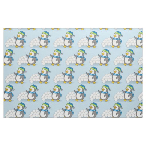 Little penguin with snow balls waving fabric