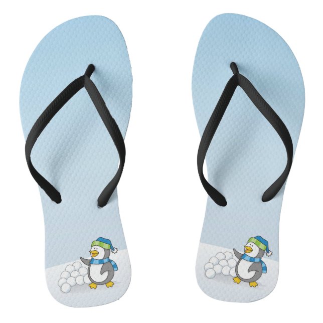 Little penguin with snow balls waving flip flops (Footbed)