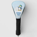 Little penguin with snow balls waving golf head co golf head cover