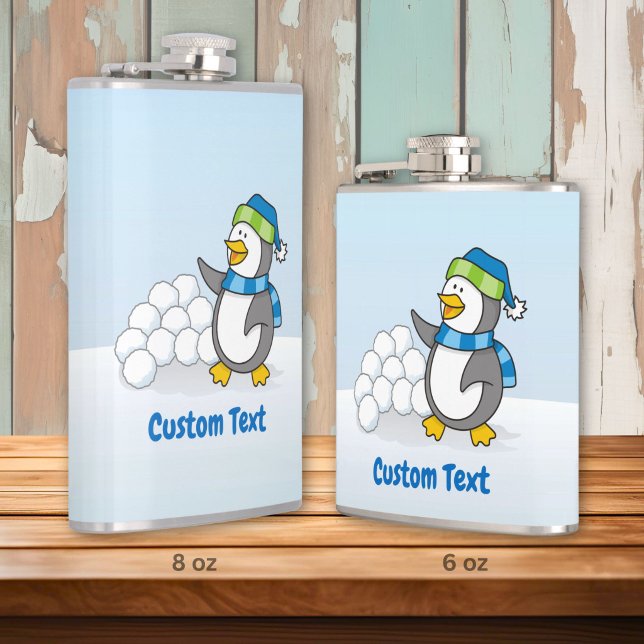 Little penguin with snow balls waving hip flask (Creator Uploaded)
