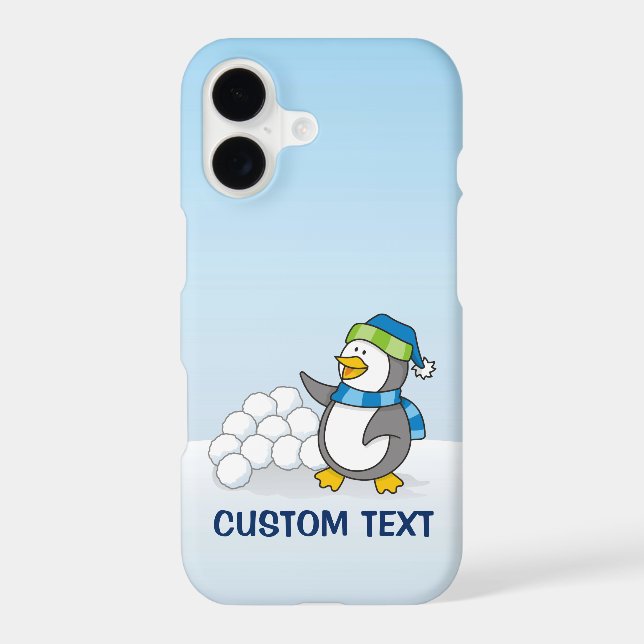 Little penguin with Snow Balls Waving iPhone Case (Back)