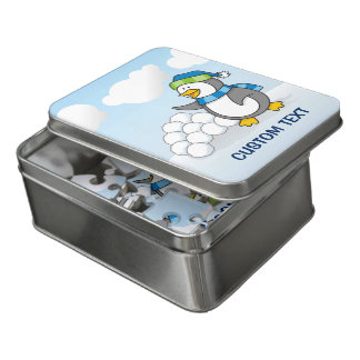 Little penguin with snow balls waving jigsaw puzzle