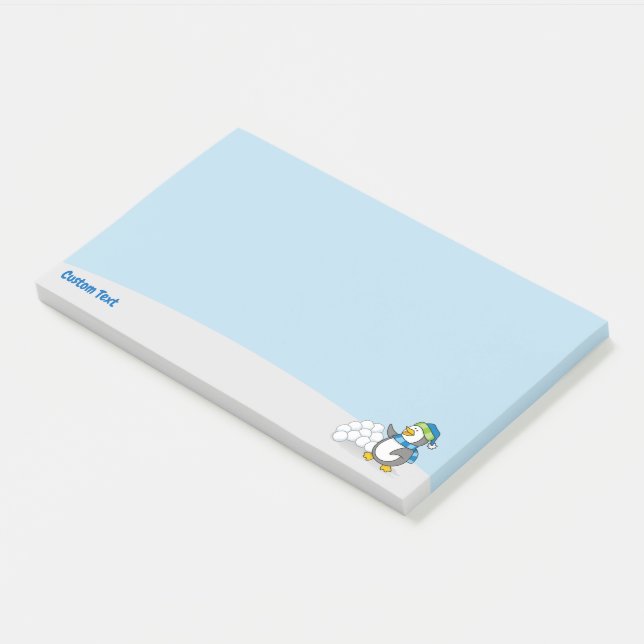 Little Penguin with Snow Balls Waving Note (Angled)