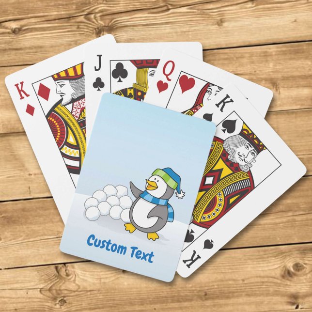 Little penguin with snow balls waving playing card (Creator Uploaded)
