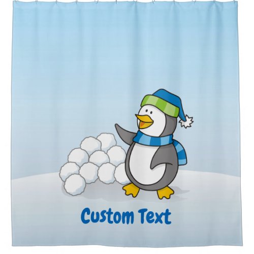 Little penguin with snow balls waving shower curta shower curtain