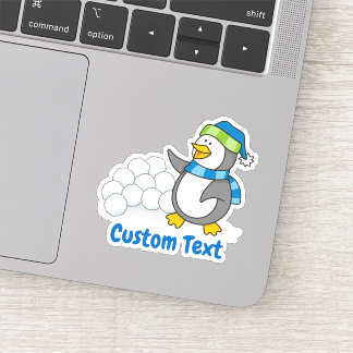 Little penguin with snow balls waving sticker