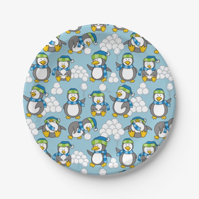 Little penguins background paper plates (Front)