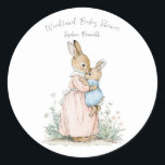 Little Peter Rabbit and Mom Classic Round Sticker<br><div class="desc">Bring the charm of classic storybooks to your child’s celebration with this vintage-style illustration featuring Little Peter Rabbit and his mother. Perfect for baby showers, first birthdays, or spring garden parties, this design captures the warmth and whimsy of a gentle woodland tale. If you need any other matching product or...</div>
