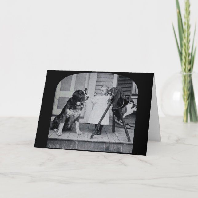 Little Photographer and Her St. Bernard Vintage Card (Front)