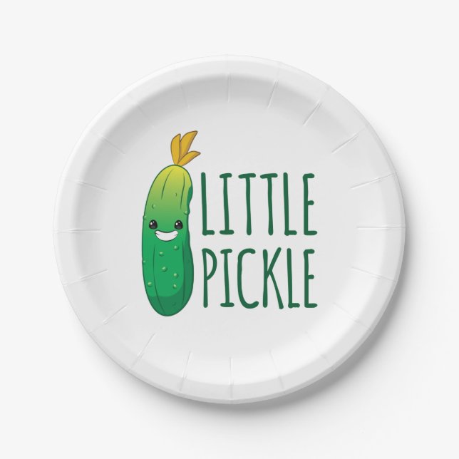 Little Pickle Cute Green Pickle Wearing Sunglasses Paper Plates (Front)