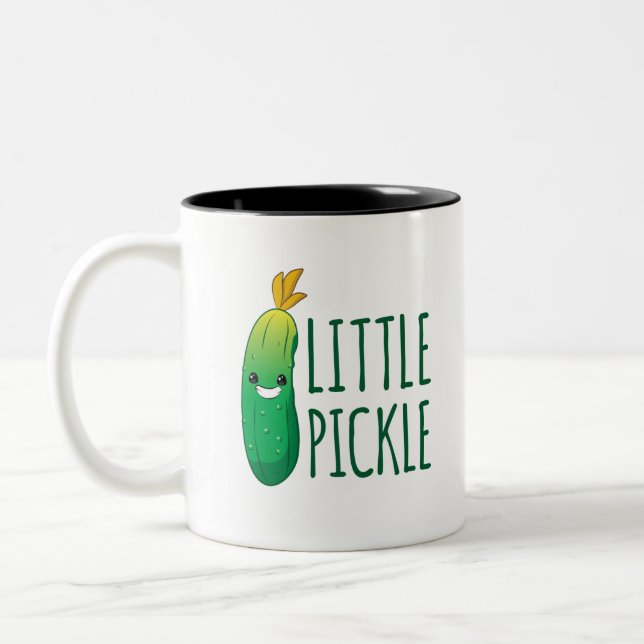 Little Pickle Cute Green Pickle Wearing Sunglasses Two-Tone Coffee Mug (Left)