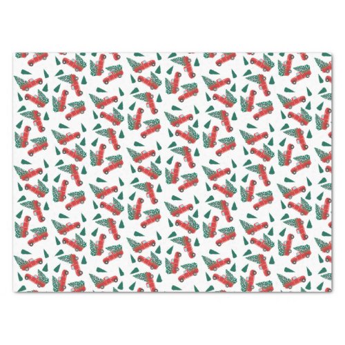 Little Pickup Truck Christmas Tree Pattern Red Tissue Paper