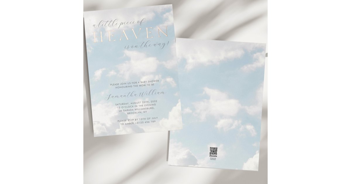 Little Piece of Heaven Baby Shower Dreamy Foil Invitation