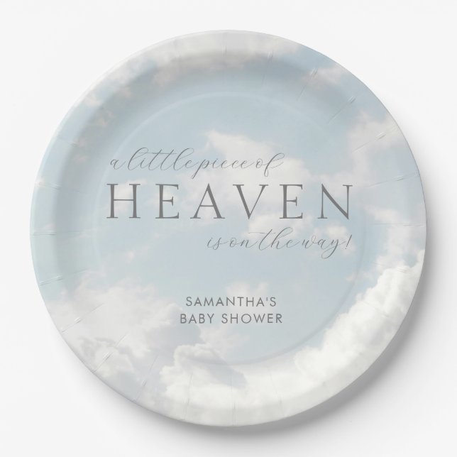 Little Piece of Heaven Baby Shower Dreamy Paper Plates (Front)