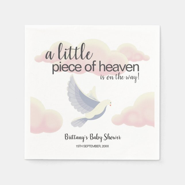 Little Piece of Heaven Clouds Dove Baby Shower Napkins (Front)