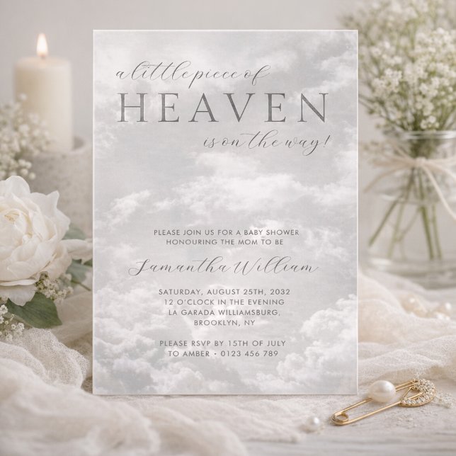 Little Piece of Heaven Cloudy Baby Shower  Invitation (Creator Uploaded)