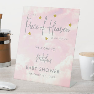Little Piece of Heaven Cloudy Baby Shower Welcome Pedestal Sign
