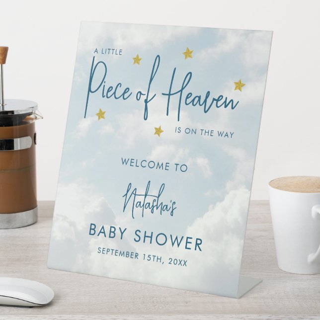 Little Piece of Heaven Cloudy Baby Shower Welcome Pedestal Sign (In SItu)