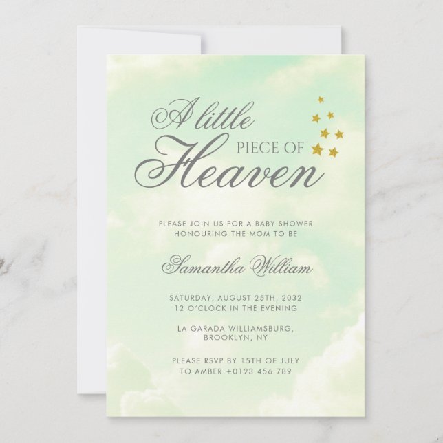 Little Piece of Heaven Cloudy Sky Baby Shower Invitation (Front)