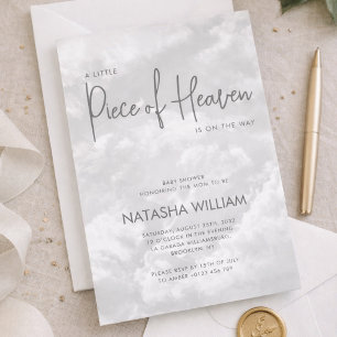 Little Piece of Heaven Modern Clouds Baby Shower Invitation