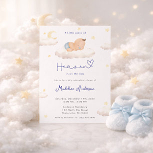 Little Piece of Heaven Moon Cloud Baby Boy Shower Invitation