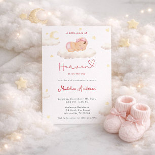 Little Piece of Heaven Moon Cloud Baby Girl Shower Invitation