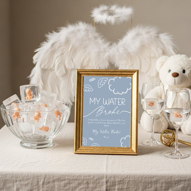 Little Piece of Heaven  My Water Broke Game Blue  Invitation (Little Piece of Heaven My Water Broke Game Blue)