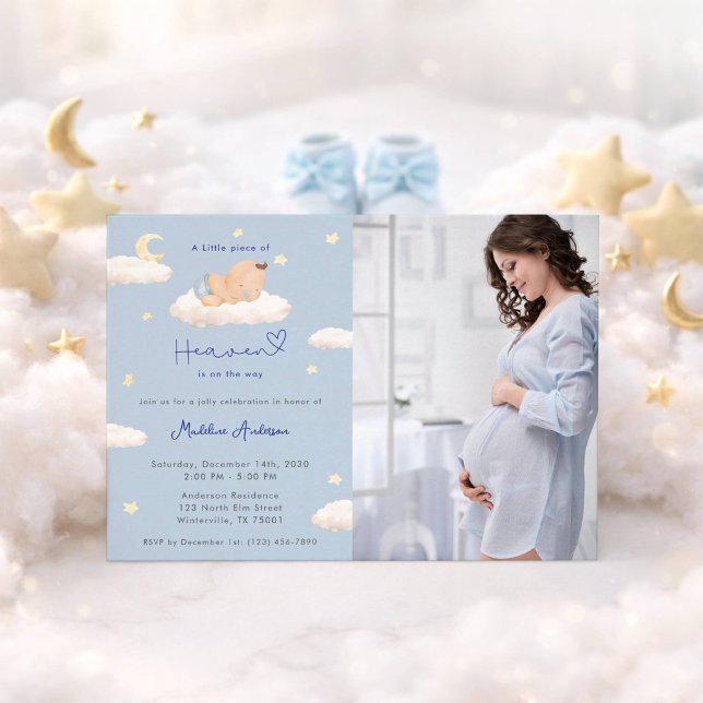 Little Piece of Heaven Photo Baby Boy Shower Invitation (Creator Uploaded)