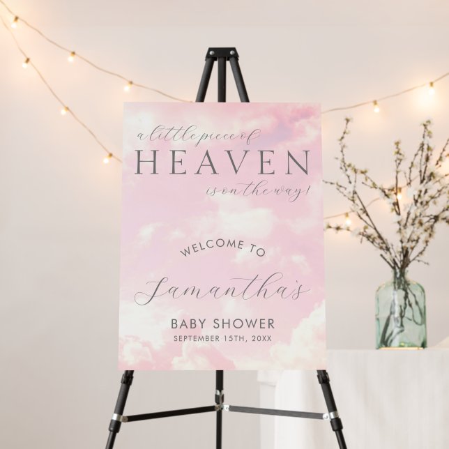 Little Piece of Heaven Pink Baby Shower Clouds Foam Board (In Situ (Stand))