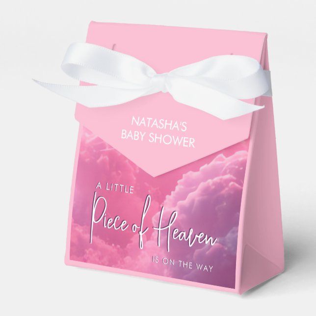 Little Piece of Heaven Pink Baby Shower Favor Boxes (Front Side)