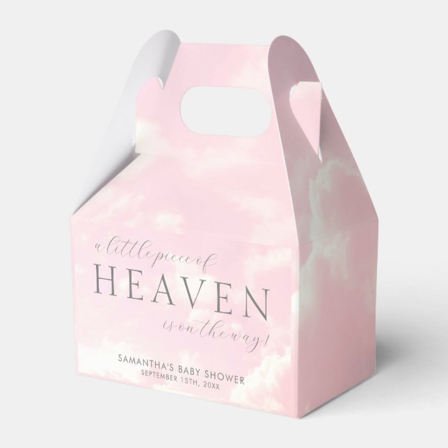 Little Piece of Heaven Pink Baby Shower Gable Favor Boxes (Front Side)