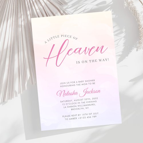Little Piece of Heaven Pink Baby Shower Invitation